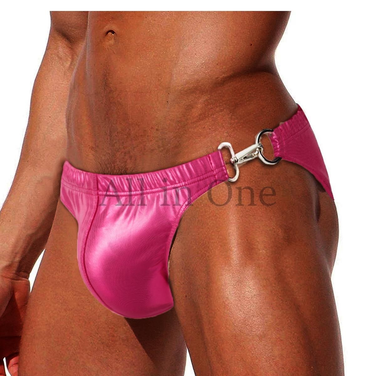 91-153-24 ホログラム 光沢 レザー サイドバックル 超カッコイイ☆【ピンク,Lサイズ】メンズ 男性 アンダーウェア マッチョ パンツ .2拍卖