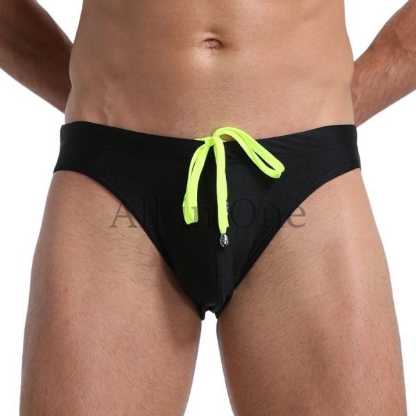 87-51-13 光沢 シャイニー ネオン系 ビーチ ブリーフ パンツ 激カッコイイ【ブラック,Mサイズ】メンズ スポーツ 男性 下着 オシャレ .3拍卖