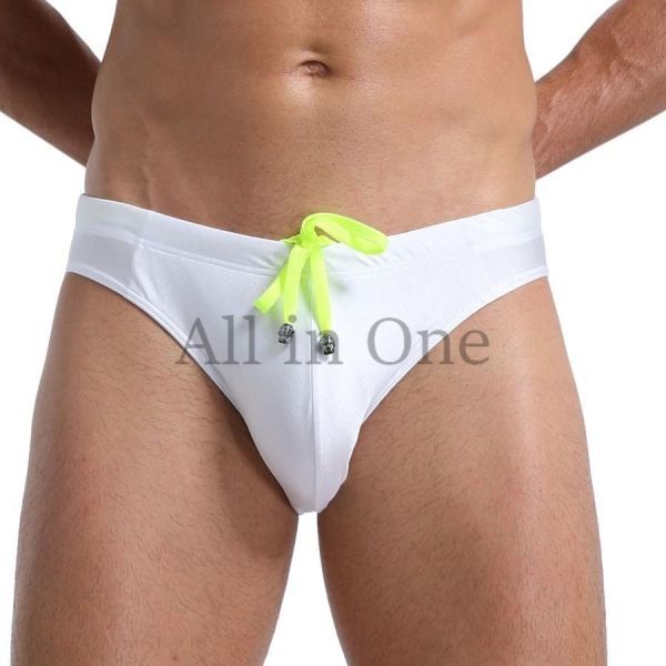 87-47-13 光沢 シャイニー ネオン系 ビーチ ブリーフ パンツ 激カッコイイ【ホワイト,Mサイズ】メンズ スポーツ 男性 下着 オシャレ .3拍卖