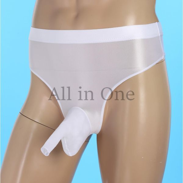87-144-15 ツヤツヤ光沢 ハイウエスト Tバック 竿付きタイプ 【ホワイト,Lサイズ】男性 メンズ 下着 ショーツ 男の娘 Gストリング .3拍卖