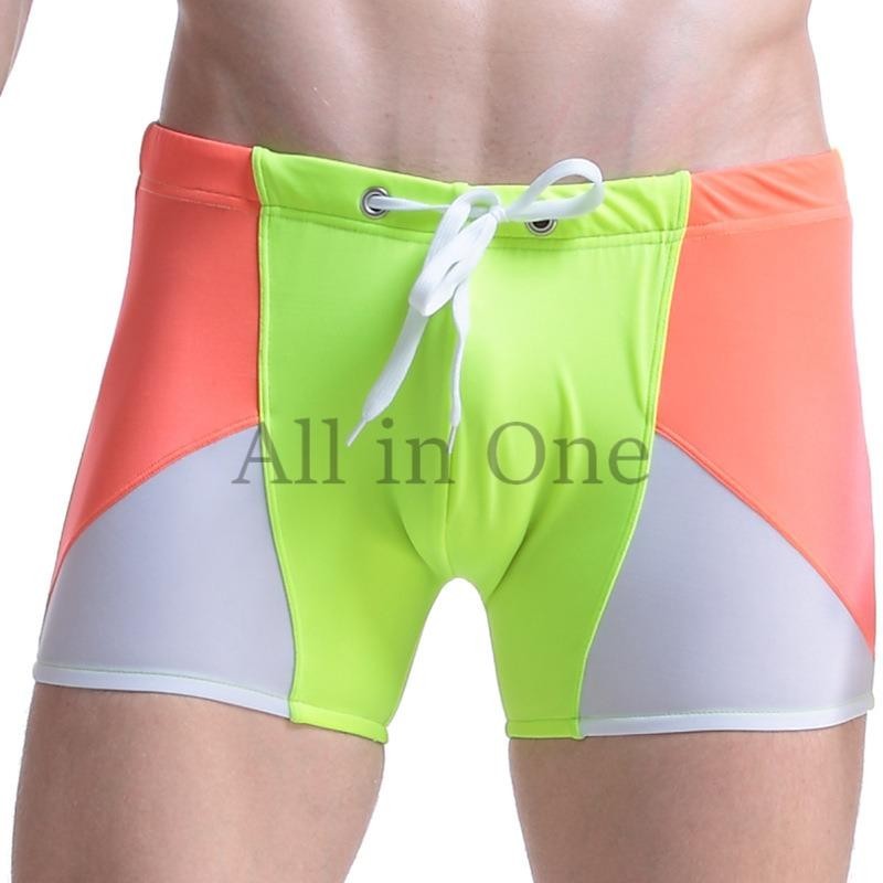 97-43-12 バイカラー ツートン スイムショーツ ボクサー【グリーン,XLサイズ】男性 メンズ 下着 インナー スポーツ 水泳 競泳 海パン .3拍卖