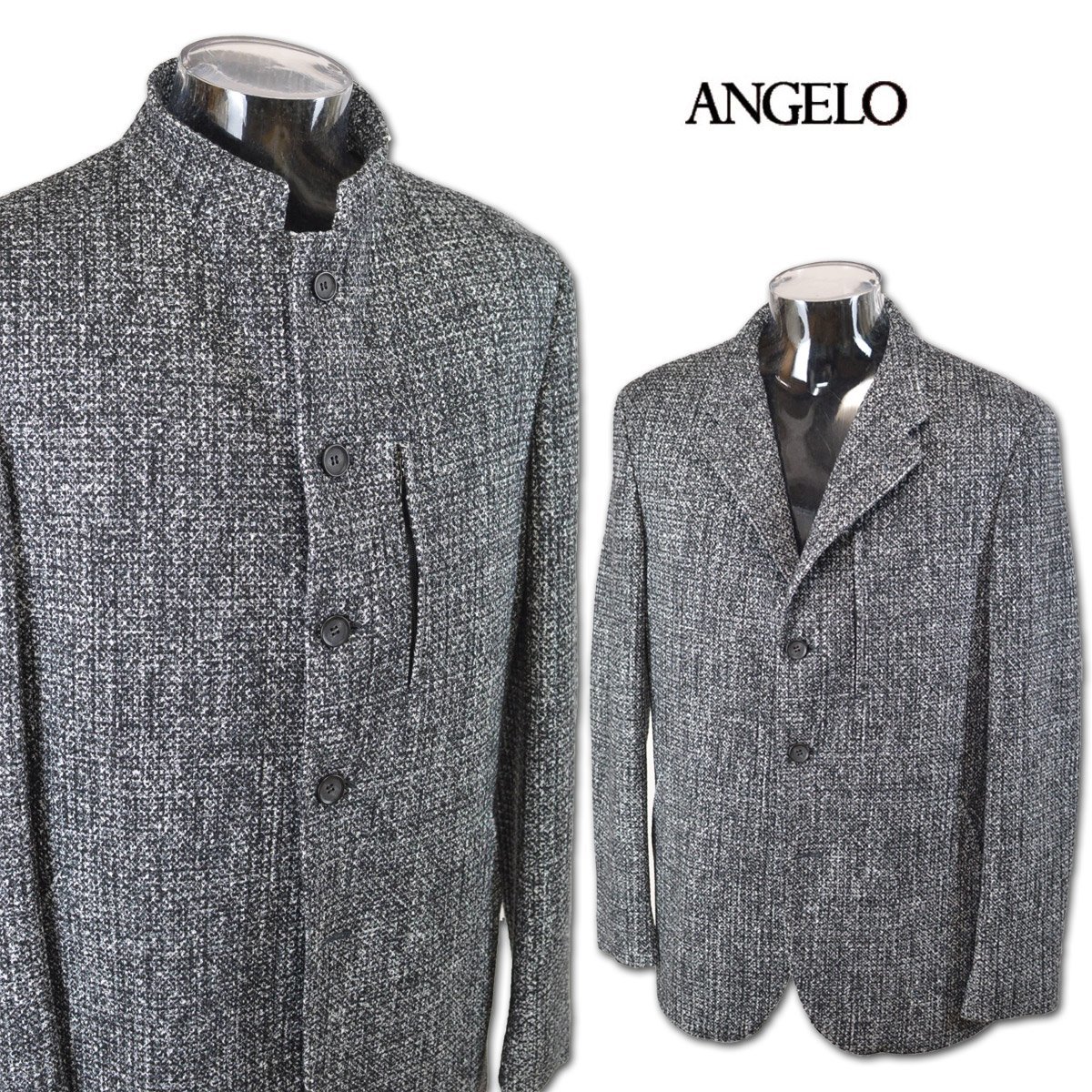 3割引【アンジェロ】メンズ ジャケット M(46) 黒 25-4105-04-05 ANGELO ブレザー テーラード マオカラー おしゃれ かっこいい 日本製 @拍卖