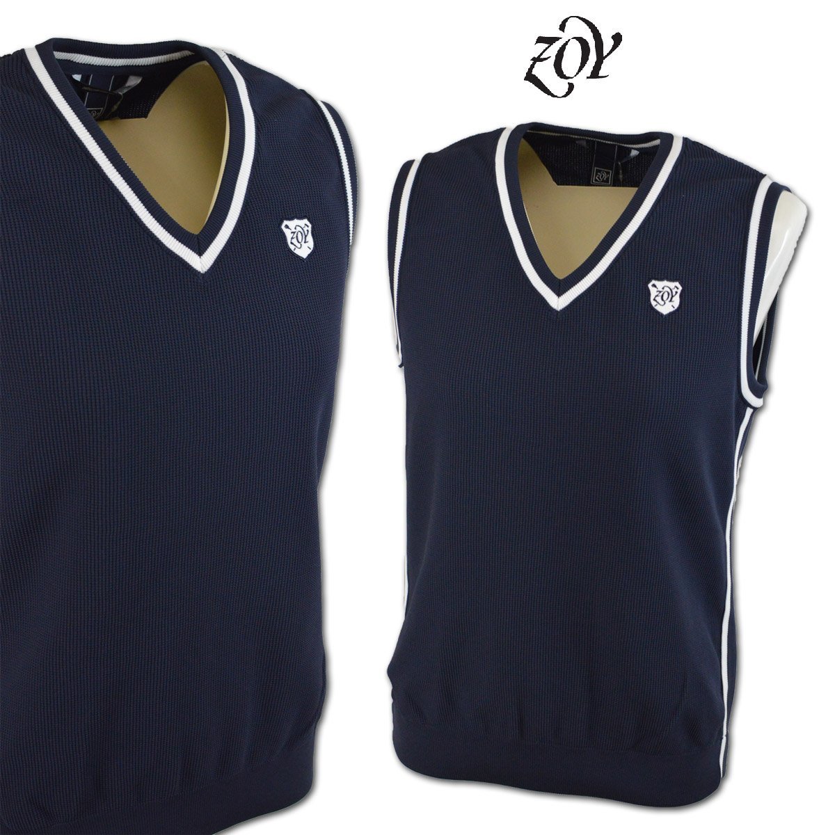 3割引★ZOYゾーイ★レディース ニットベスト 38(M) 9号 紺 071634701-85 ゴルフ Vネック おしゃれ 上質素材 @拍卖