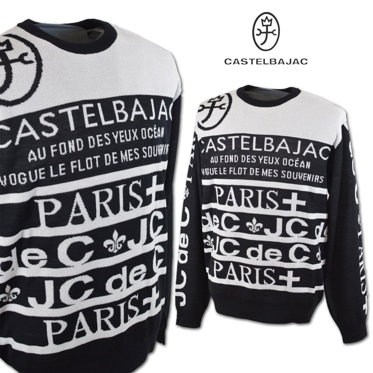 3割引【カステルバジャック】メンズ セーター L(48) 黒 7213461110-99 CASTELBAJAC カジュアル ゴルフ おしゃれ ポップ @拍卖