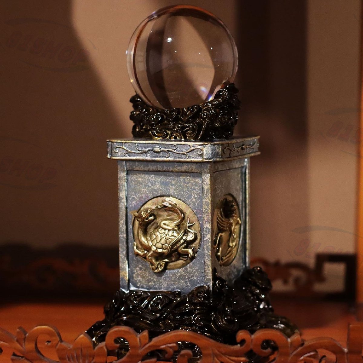 「81SHOP」 風水水晶球 四神獣 クリスタルボール 運気を高める水晶の珠 青龍 白虎 玄武 朱雀風水グッズ飾り物開運拍卖