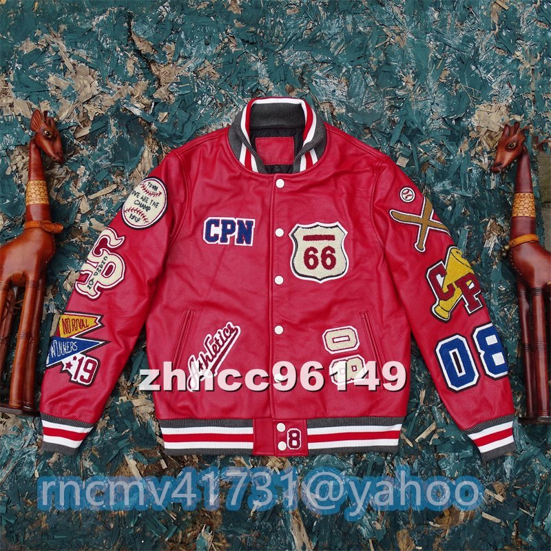 「81SHOP」美品■最上級 牛革 レザージャケット スタジャン 革ジャン 刺繍 ワッペン お洒落メンズコーデ スタジアムジャンパー XL~3XL拍卖