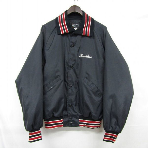 USA製 サイズ M BUTWIN スタジアム ジャンパー ナイロン ジャケット スタジャン ワッペン ブラック 古着 ビンテージ 3D0303拍卖