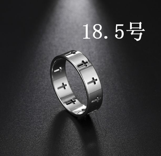 クロス リング シルバー 18.5号 くり抜き ステンレス おしゃれ 指輪 十字架 クロスリング 18号 型抜き拍卖