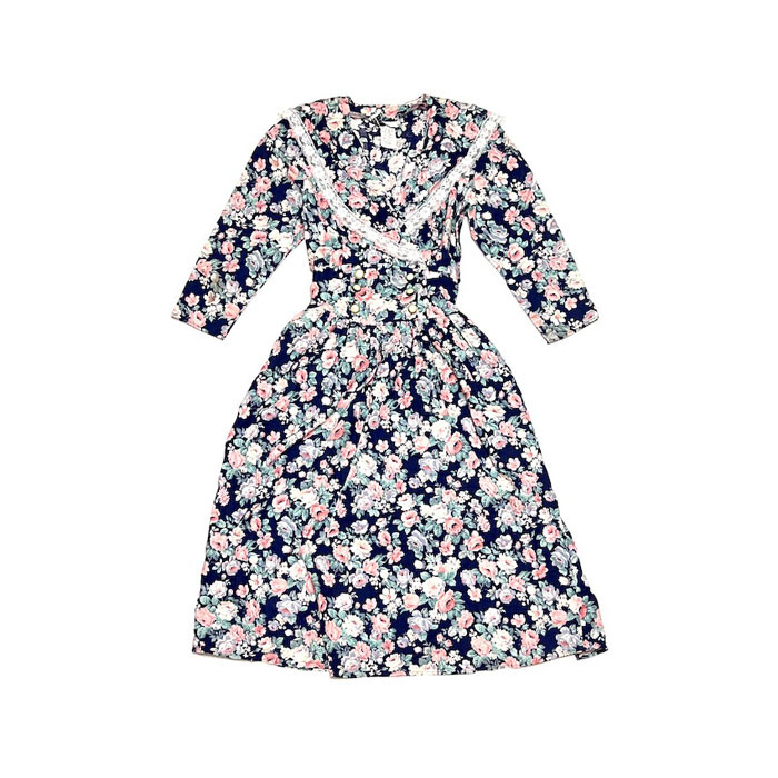 【送料無料】USA製 90s MAGGIE LAWRENCE セーラー襟 花柄 ワンピース vintage US古着拍卖