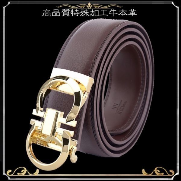ベルト 【茶】【金∞】 ダーク 穴なし 無段階調整ベルト ゴルフベルト 人気 オートロック メンズ 革 ジーンズ ビジネス ニフティ拍卖