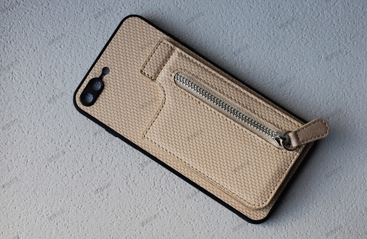 iPhone 7plus/ 8plus用 ケース カードケース付き ベージュ系拍卖