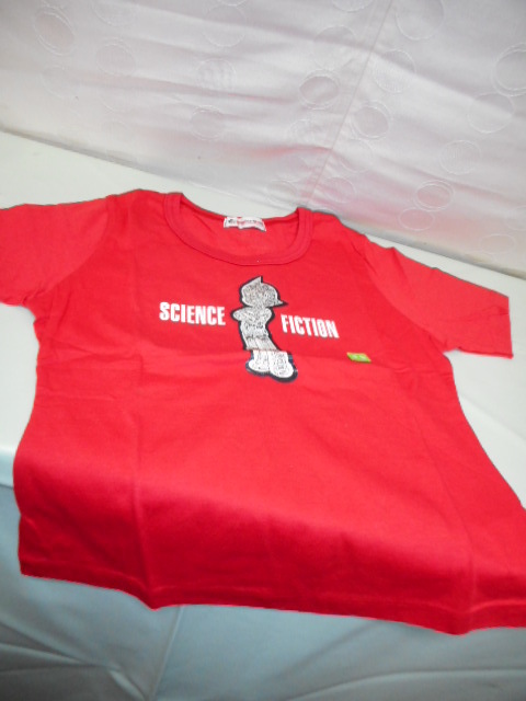 キッズ用 鉄腕アトム半袖Tシャツ 赤色 レンチキュラー方式(角度で見え方が違う) イラストワッペン  在庫品拍卖