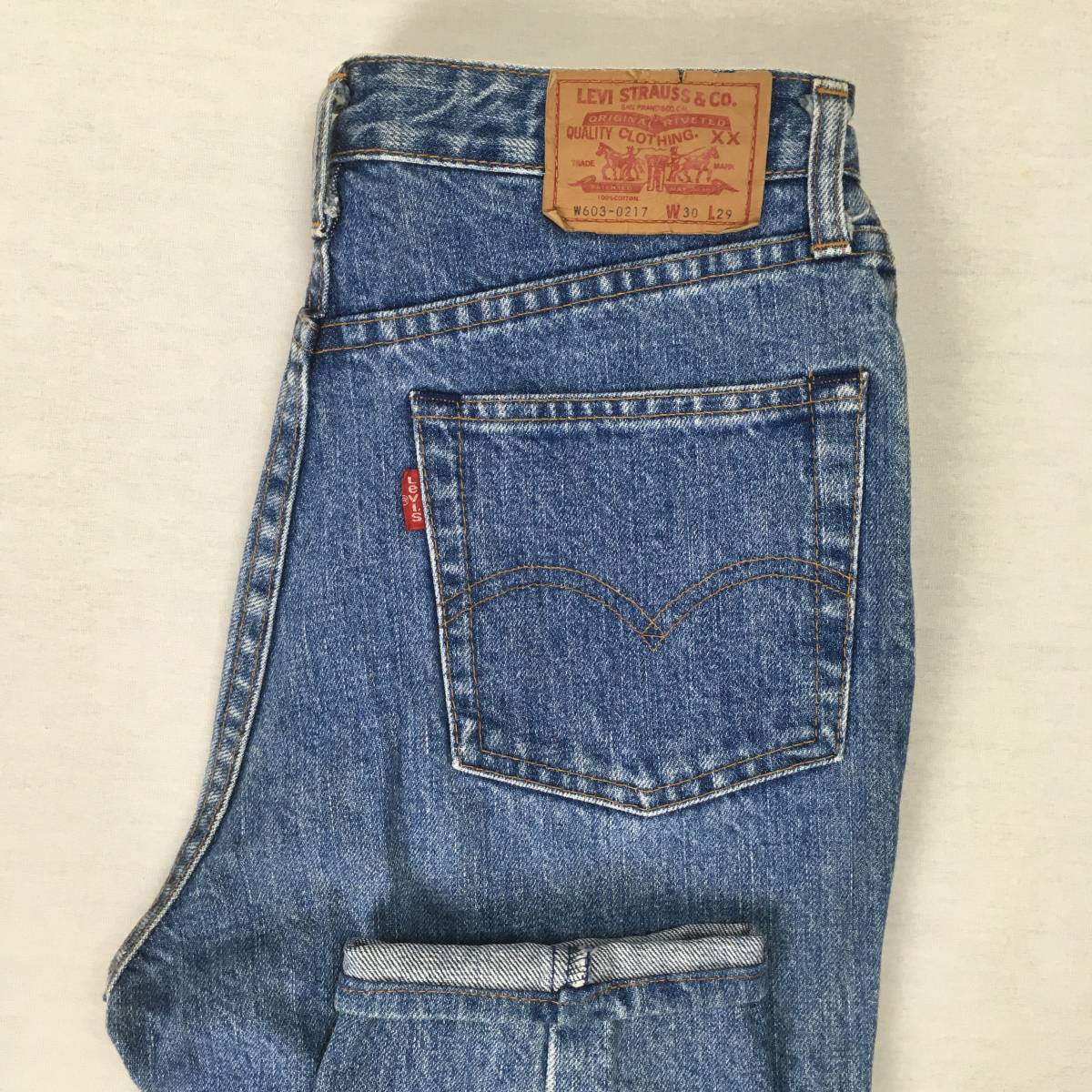 【90s】Levi's リーバイス W603-0217 W603-0204 日本製 91年 デニム ジーンズ テーパード ハイウエスト W30 L29 11号 ジップフライ拍卖