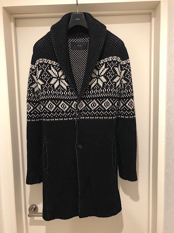 美品即決★AKMエクストラファインウールニットガウンコート黒白M拍卖