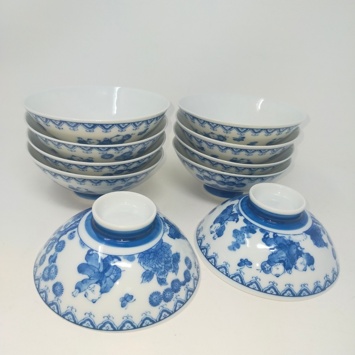 ●美品●茶碗 10客セット 飯碗 陶器 中国 骨董 うぶ荷 蔵出し アンティーク 青絵 A① S拍卖