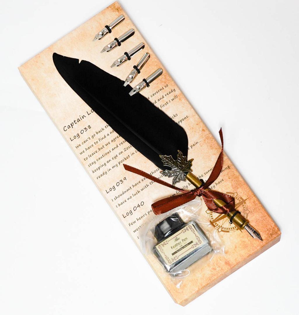 羽ペン アンティーク 羽根ペン 羽毛ペン ハリーポッター 30cm 黒簡易【現物撮影】拍卖