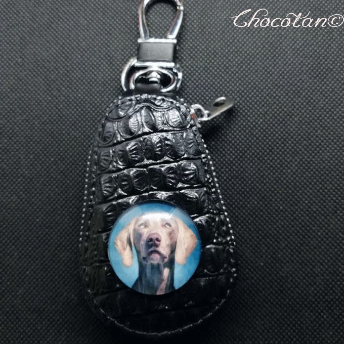 【送料無料】ワイマラナー キーケース 黒【ガラス イラスト】【新品】拍卖