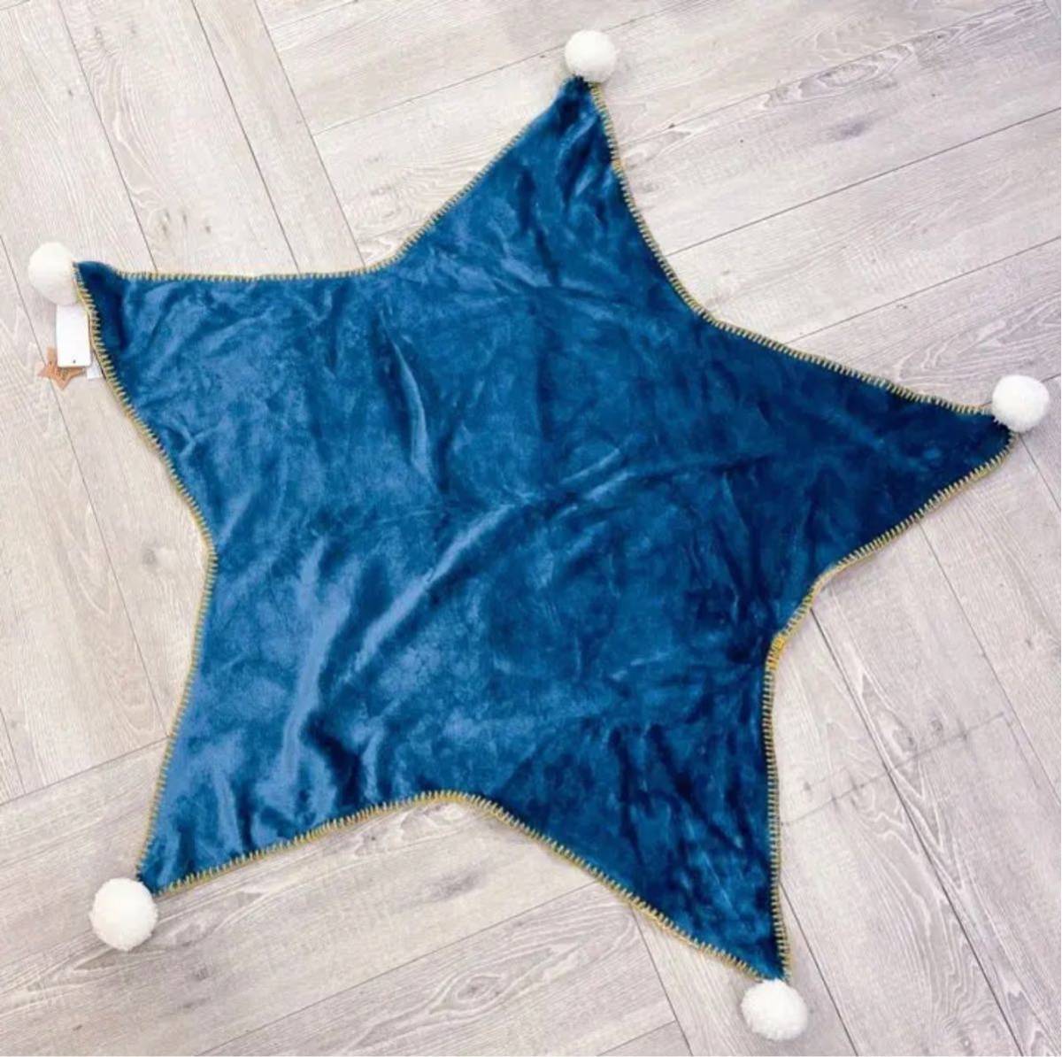 星形 星型 スターブランケット アクセント ふわふわベロア ぽんぽん 毛布 ベビー ブランケット ネイビー拍卖