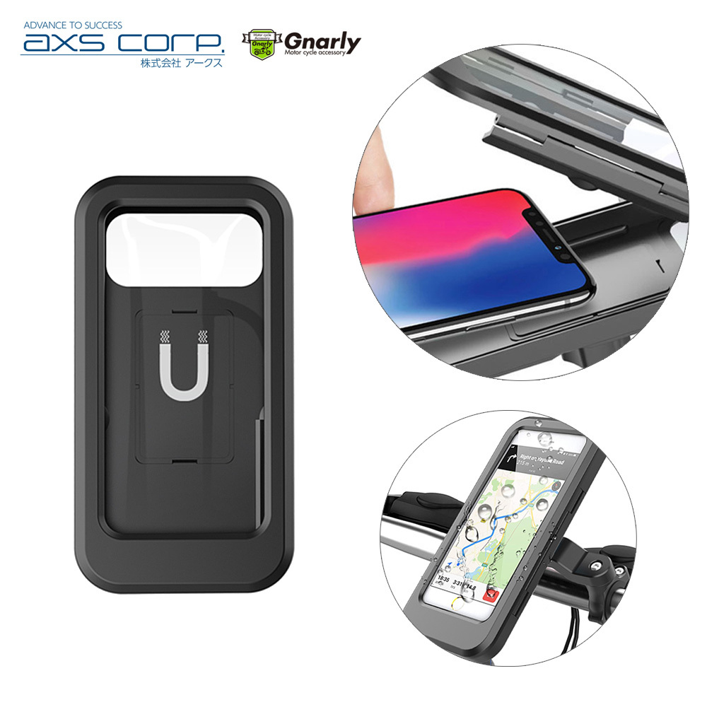 バイク&自転車スマホホルダー4 防水ケース ブラック IPX6 高感度 顔認証対応 22.2/25.4/28.6mmのハンドル径対応 アークス GN-14 ht拍卖