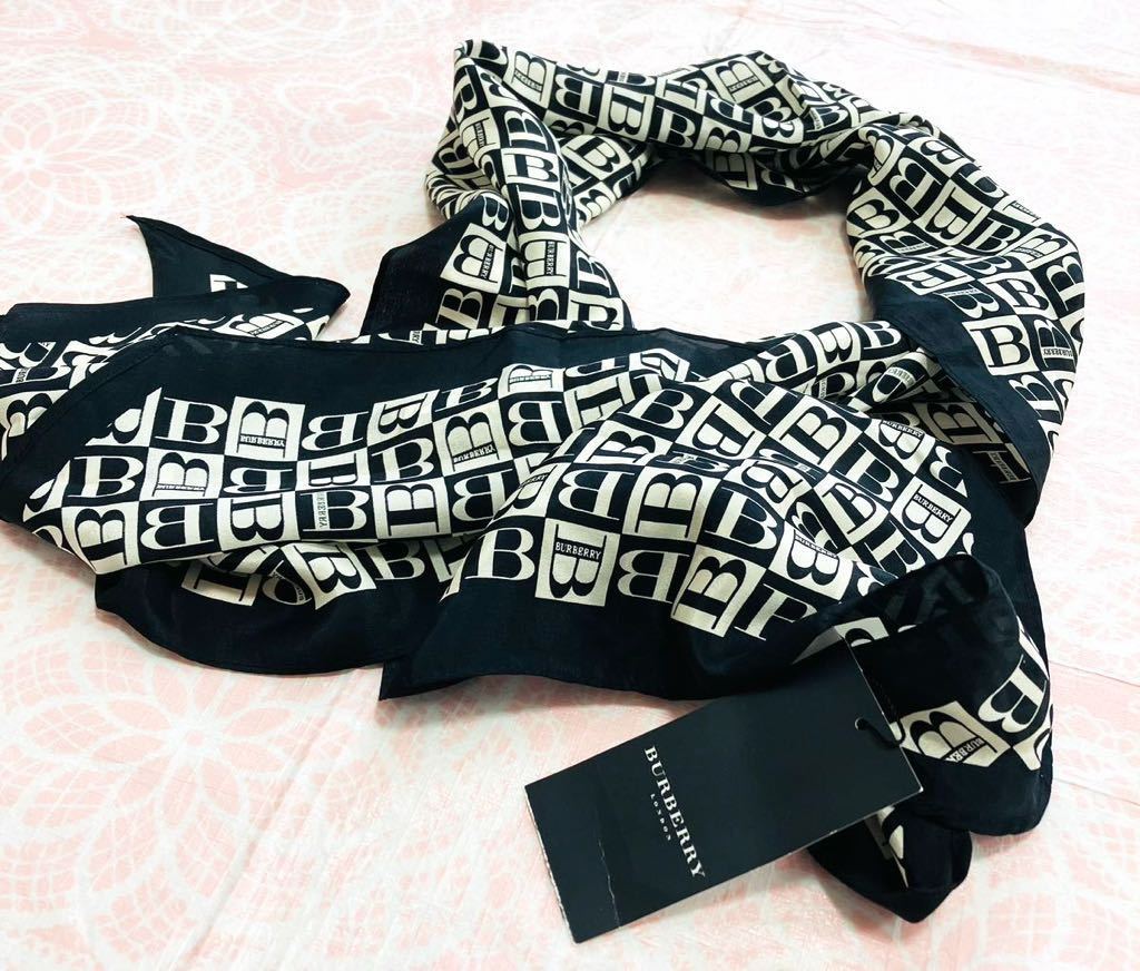【シルク100%】新品/BURBERRY/大判スカーフ/正規品/バーバリー/ハンカチ/未使用/ストール/即決あり/タグ付/ロゴ/匿名発送/三陽商会/58拍卖