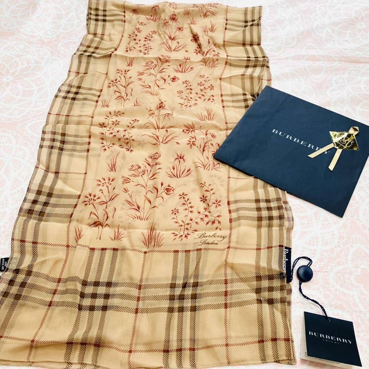【シルク100%】新品/BURBERRY/ストール/正規品/バーバリー/ハンカチ/未使用/大判スカーフ/即決あり/タグ付/花柄/ノバチェック/Burberrys拍卖