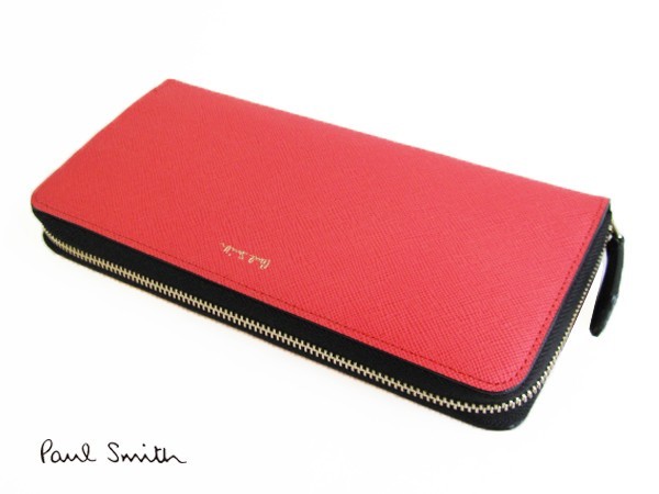 訳有★ ポールスミス ラウンドジップ長財布 ラビット 赤系(コラル)★393 うさぎ拍卖