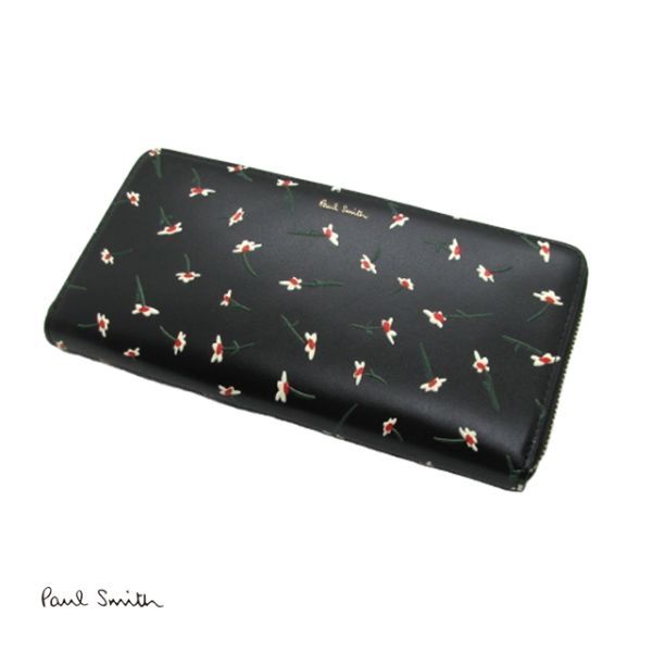 ★新品 ポールスミス 長財布 花柄 ラウンドジップ 黒 ブラック★388拍卖