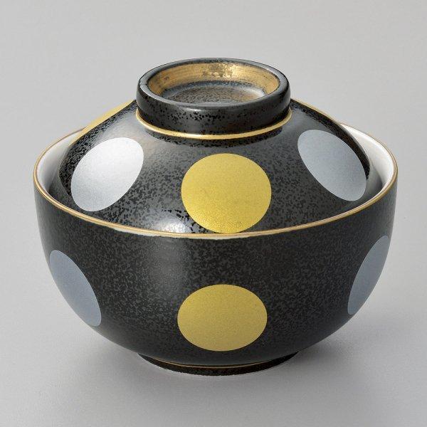 KU! ☆黒結晶金銀彩丸紋蓋物碗☆ 241-10-527 新品 どんぶり 丼 蓋向 プレート 盛皿 盛鉢 向付 ギフト拍卖