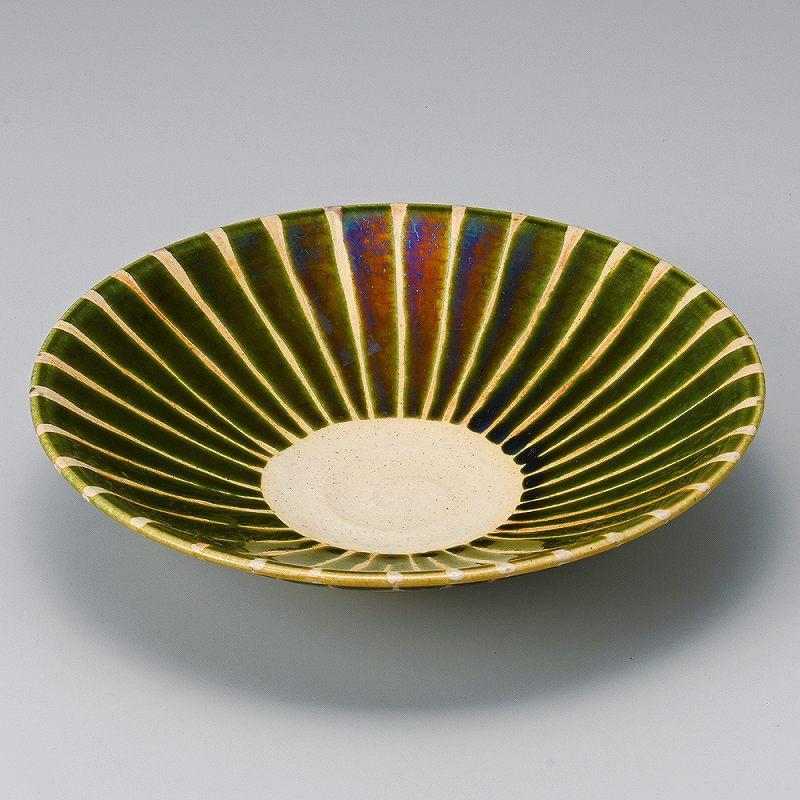 KU美濃焼! ☆織部十草平鉢☆ 21-6-287 プレート 組飯碗 ご飯茶碗 鉢 大鉢 中皿 向付 ボウル ギフト拍卖