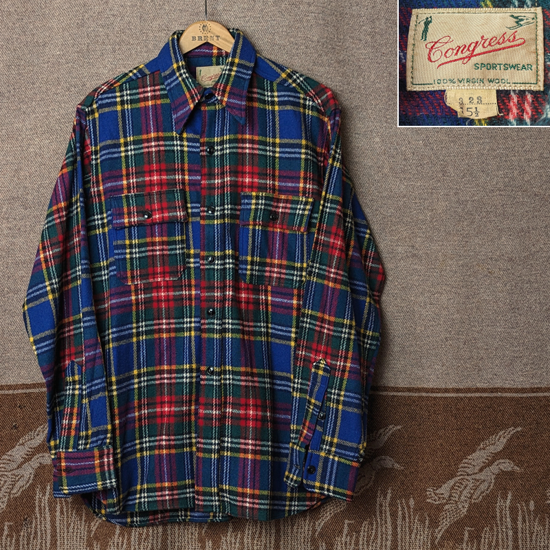 極上【Congress】 40s50s Tartan-Plaid Wool Shirt 40年代 ウール シャツ タータンチェック ワーク ハンティング ビンテージ 30s60s 50年代拍卖