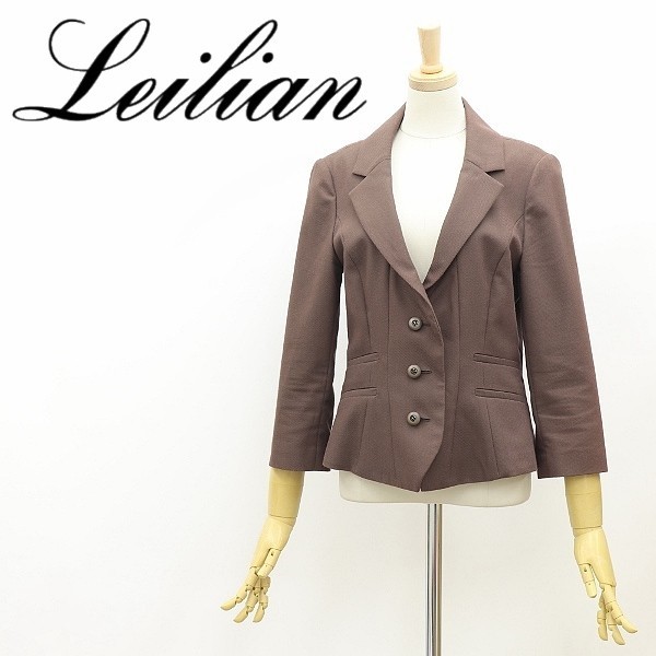 ◆Leilian レリアン ストレッチ リネン混 七分袖 3釦 ジャケット 茶色 ブラウン 9拍卖