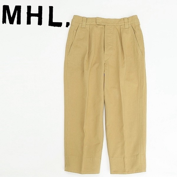 ◆MHL. マーガレットハウエル 2019AW WASHED COTTON DRILL コットン タック パンツ イエローベージュ 3拍卖