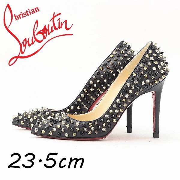 ◆Christian Louboutin クリスチャン ルブタン レザー スタッズ スパイク ポインテッドトゥ ハイヒール パンプス 黒 ブラック 37拍卖