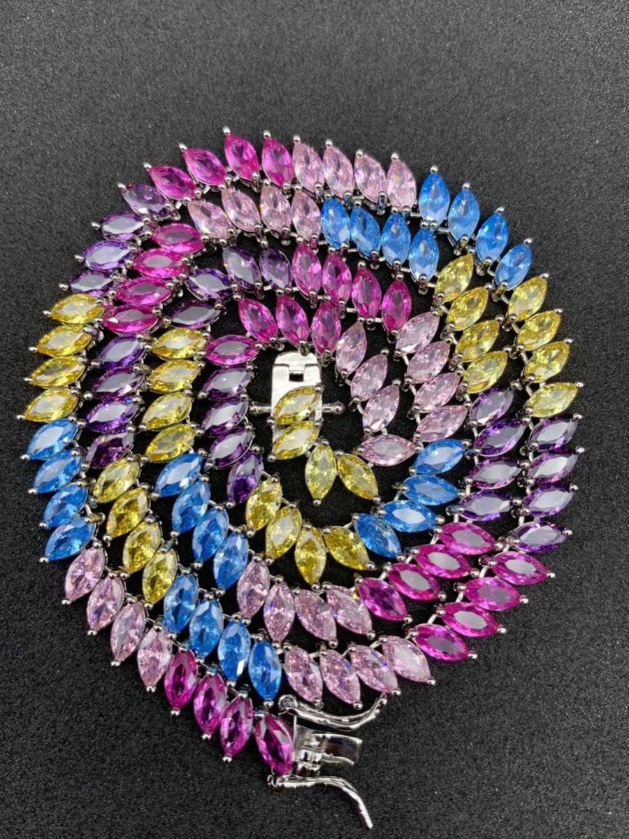 カラフル 楕円形 ジルコニア CZ レインボー 虹 ブリンブリン ネックレス拍卖