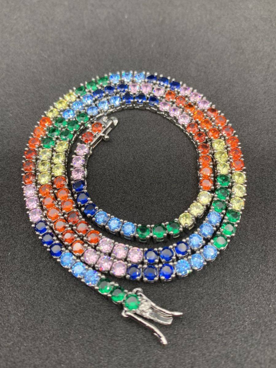 テニスチェーン 3㎜ カラフル ジルコニア シルバー ブリンブリン ネックレス拍卖