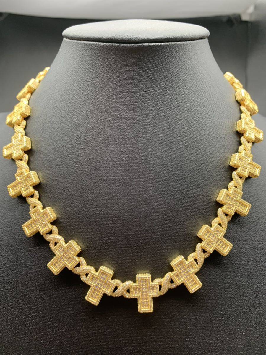 存在感抜群!連続 ゴールド 十字架 クロス ロザリオ ブリンブリン ネックレス拍卖
