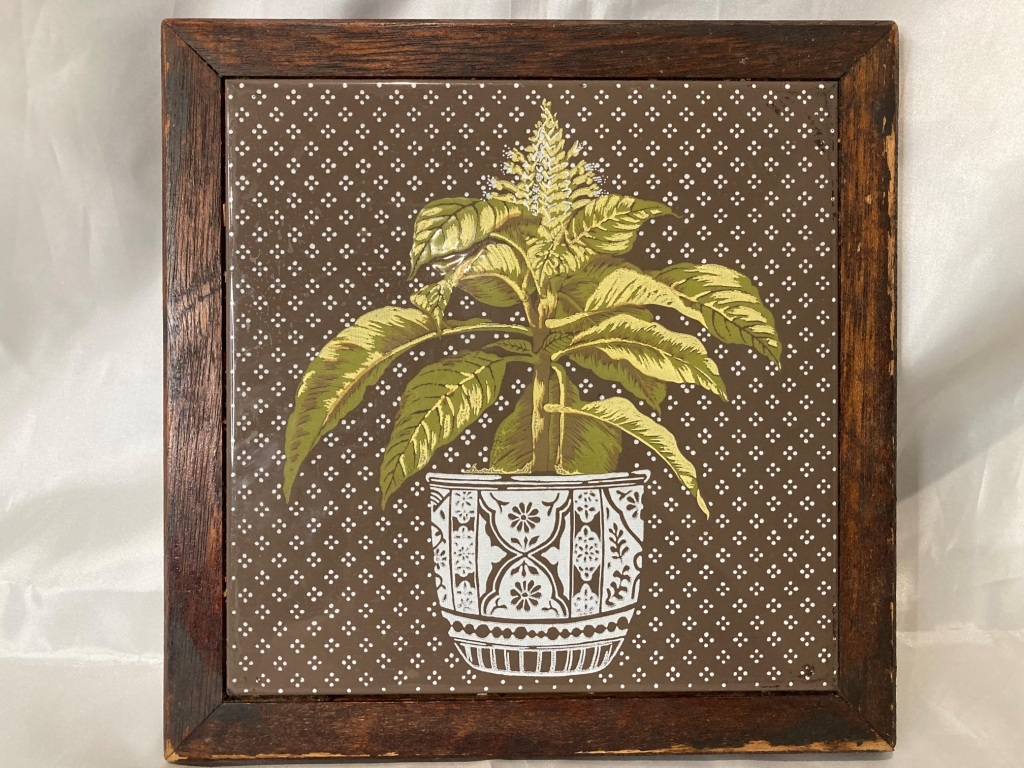 ★昭和レトロ★ 陶器製鍋敷き(木製枠付き)/ヴィンテージ/希少品/デッドストック/アンティークCz0_YP拍卖