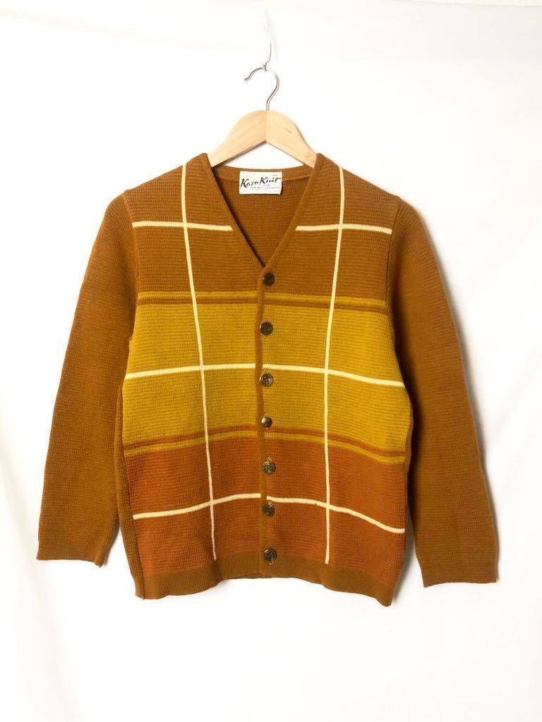 60s USA製 ビンテージ KASOKNIT ボーダー カーディガン ニット セーター マスタード ウール/タウンクラフト シアーズ モンゴメリー REVERE拍卖