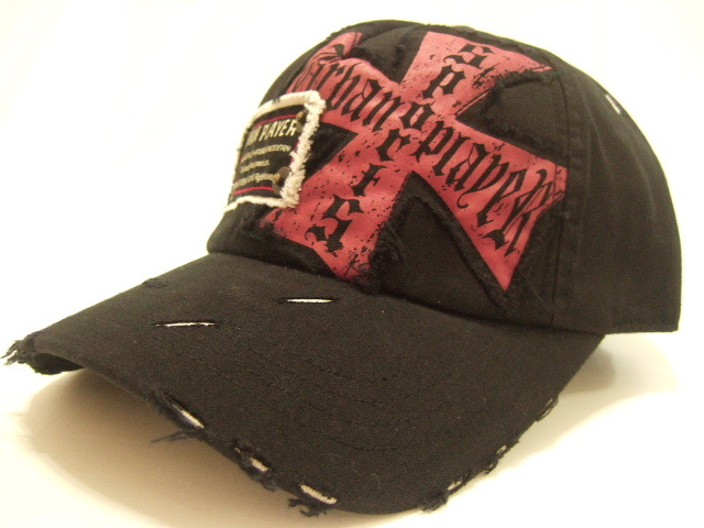 s横浜最新コレクション♪魅惑のクロスダメージキャップ黒 メンズレディース 送料300円 ξ★caξ ξCap帽子野球帽12拍卖
