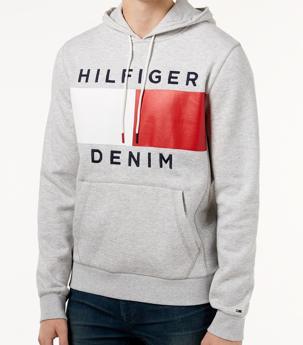 USA正規品 【M】 TOMMY HILFIGERトミーヒルフィガー BROOKS LOGO-PRINT 肉厚 プルオーバー パーカ 刺繍 裏起毛 グレー フラッグロゴ拍卖