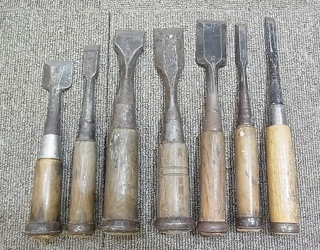 【NG331】ノミ のみ 7本セット 左照雲 ハイス鋼 助守 ふじ幸 叩き鑿 追入鑿 大工道具 切削工具 工具 鑿拍卖