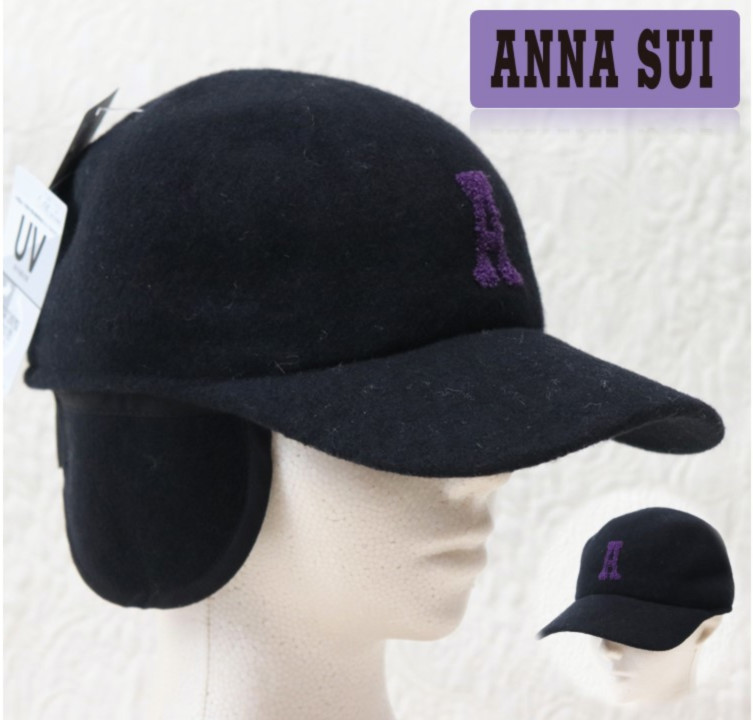 新品タグ付き【アナスイ】ウール起毛 耳当て付き 2WAY ベースボールキャップ 帽子 黒 56-57.5cm サイズ調節可能 v4147-1983拍卖