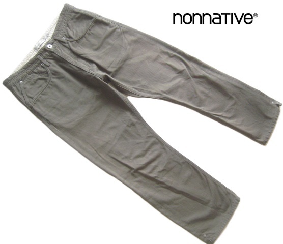 美品日本製!!ノンネイティブ NONNATIVE*5ポケットコットンカラーデニムジーンズ・パンツ 1 実寸M カーキ拍卖