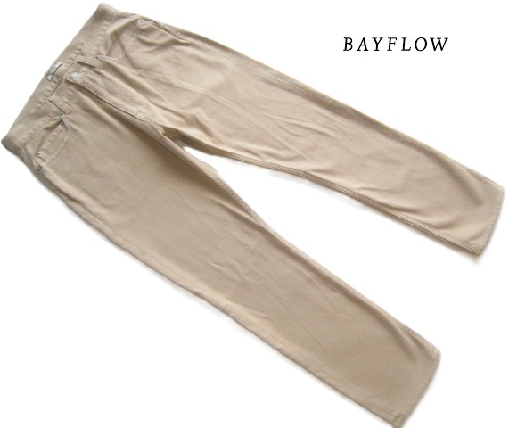 美品!!ベイフロー BAYFLOW*5ポケット ストレッチコットンピケパンツ 2 実寸S デニムジーンズ型 ベージュ拍卖