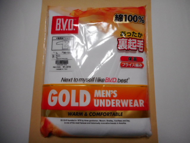 ☆新品 B.V.D. 長袖V首Tシャツ L (裏起毛)保温 ☆拍卖