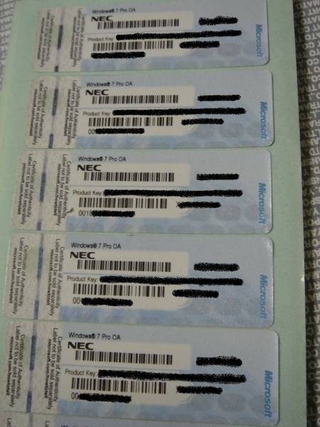 中古品 Windows 7 Pro NEC 正規プロダクトキーシール ((20枚SET)) 3拍卖