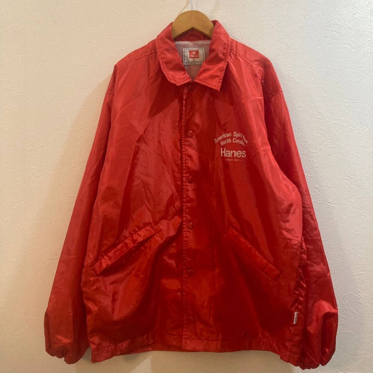 Hanes/ヘインズ 長袖 ナイロンジャケット レッド アメリカン spirit Wear メンズ L拍卖