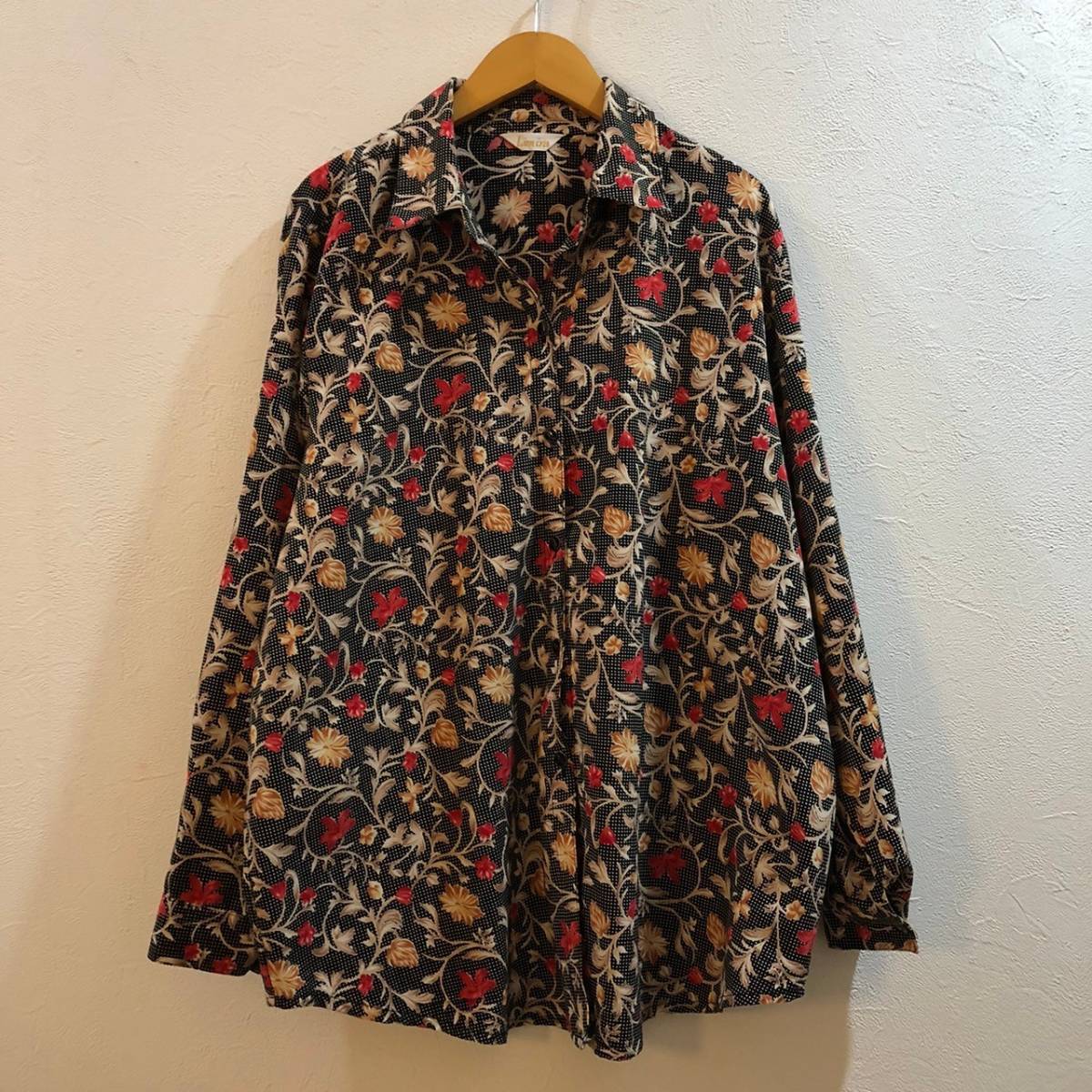 Llamira/ 長袖 総柄プラシャツ ブラック 黒 レディース F拍卖