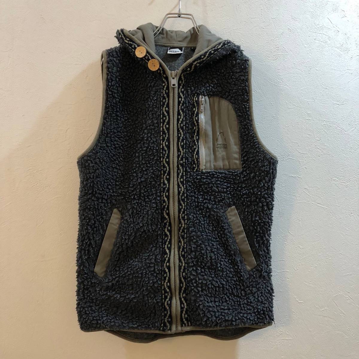 SIERRA DESIGNS/ ボアジップアップパーカーベスト グレー メンズ M拍卖