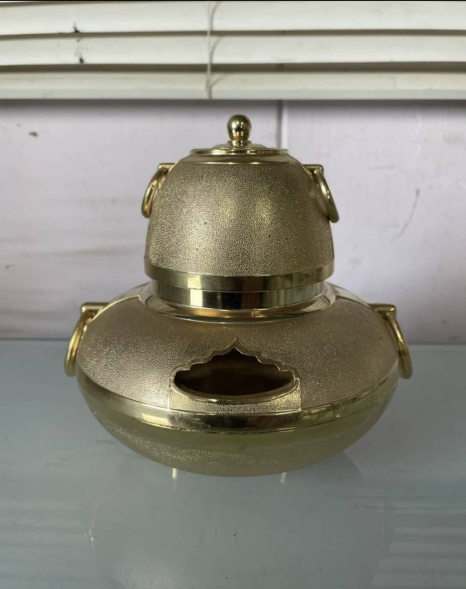 ○◆香炉 24金メッキ 茶釜 オブジェ ヴィンテージ ビンテージ 現状品 岐阜発 6/8◆拍卖
